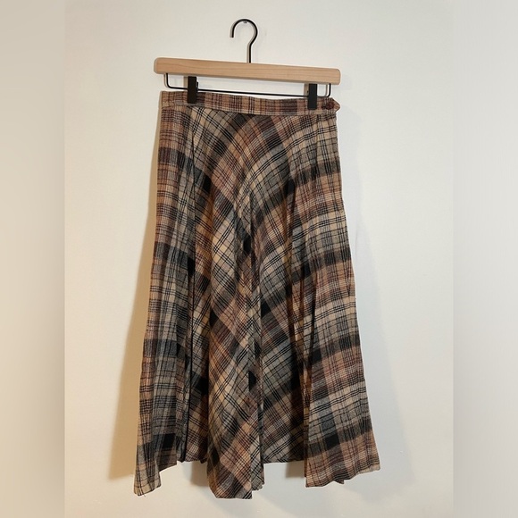 Vintage Wool Blend Pleated Panther Skirt, Brown/Tan Made in USA Union 70’s #9446 - Picture 3 of 6